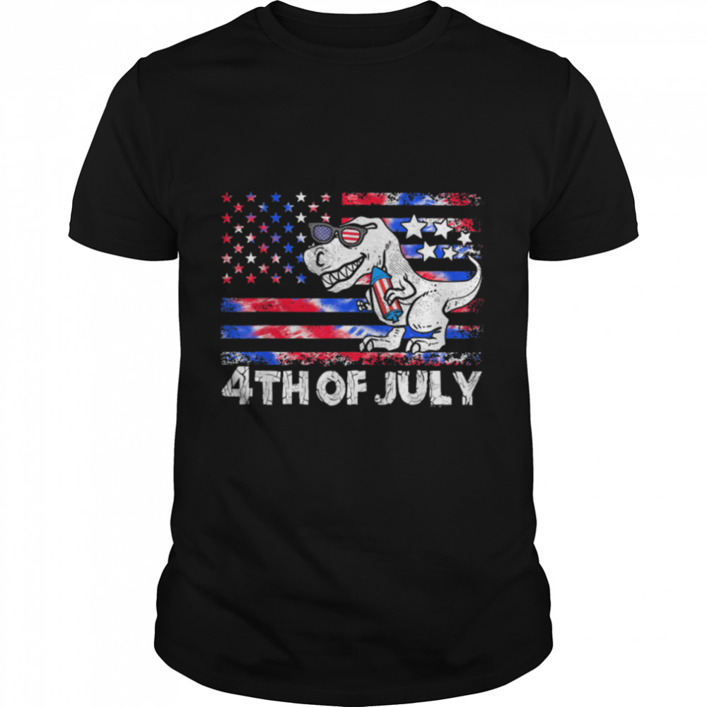 Happy 4th Of July Boys Toddler Trex Dinosaur American Dino T-Shirt B0B2JTQSC5