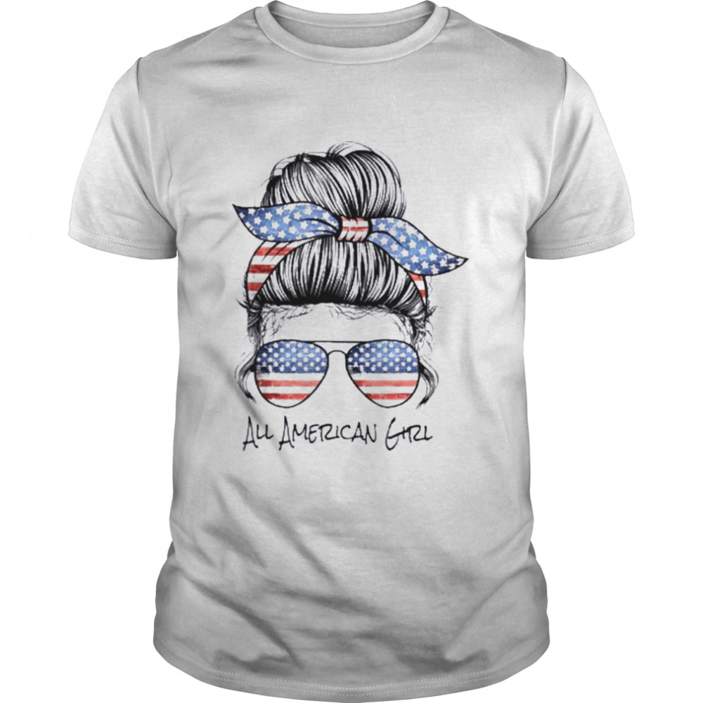 All American Girl Messy Bun American Flag 4th Of July  Classic Men's T-shirt