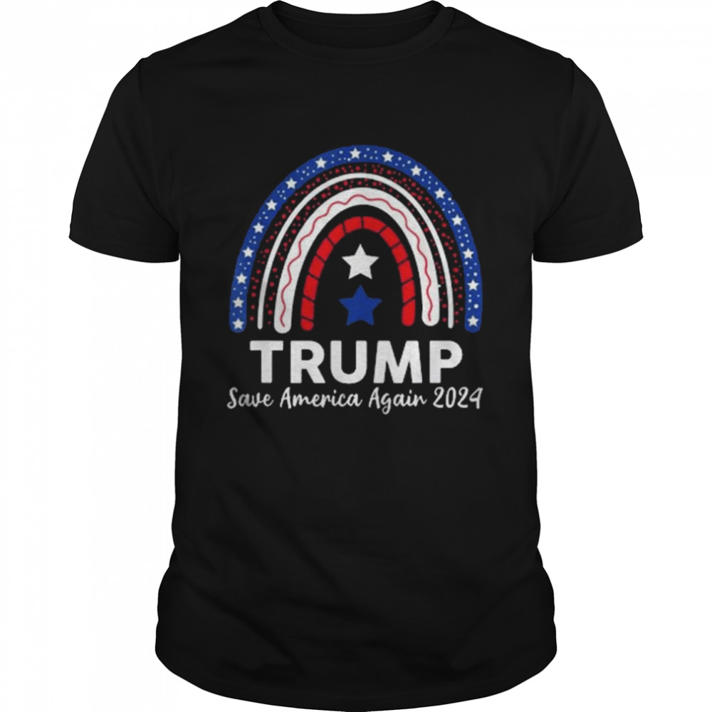 TRUMP Save America Again 2024 USA American Flag Rainbow Shirt