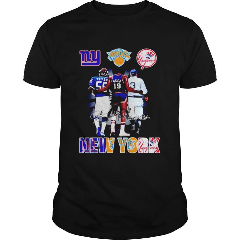 New York Sports Teams Lawrence Taylor 55 Willis Reed 19 Babe Ruth 3 signatures shirt Classic Men's T-shirt