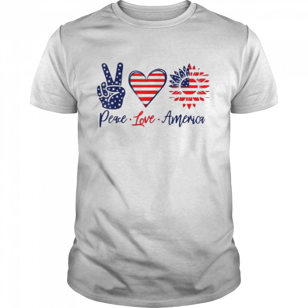 Peace Love America Sunflower 4th Of July Fireworks Shirt