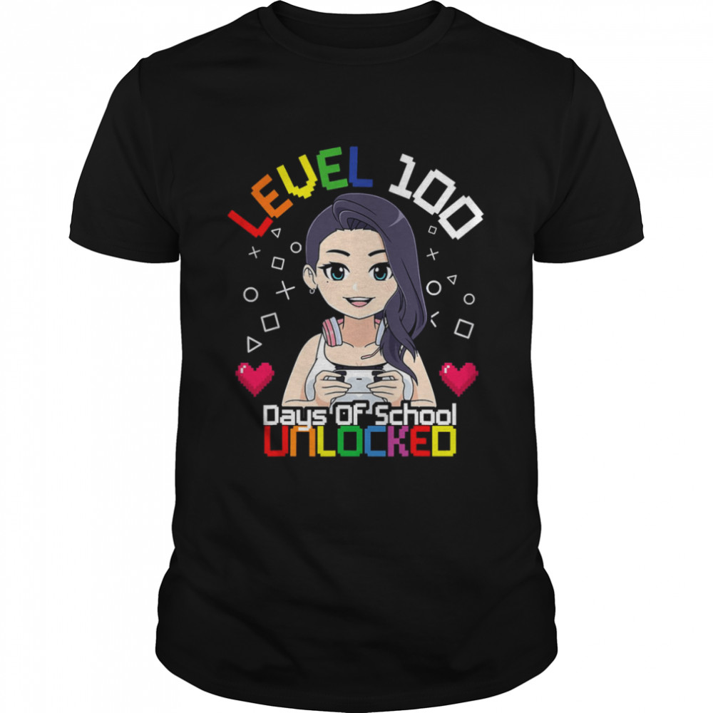 Level 100 Days Of School Unlocked Gaming Girls 100th shirt