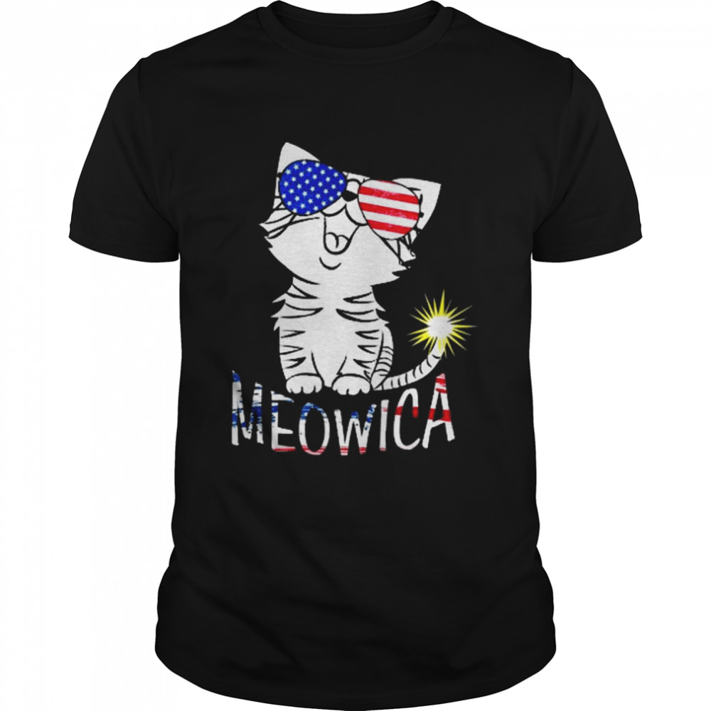 Happy 4th Of July Meowica American Patriotic Flag Cat Shirt