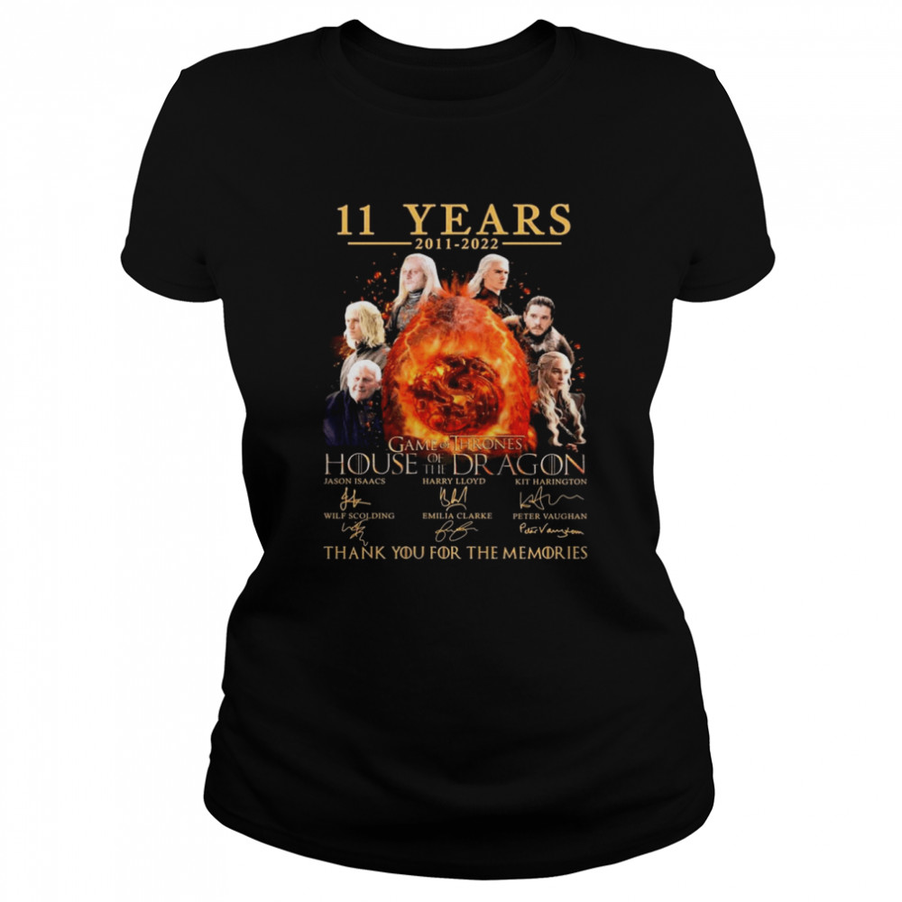 11 Years 2011-2022 Game Of Thrones House Of The Dragon Signatures Thank You For The Memories Classic Women's T-shirt