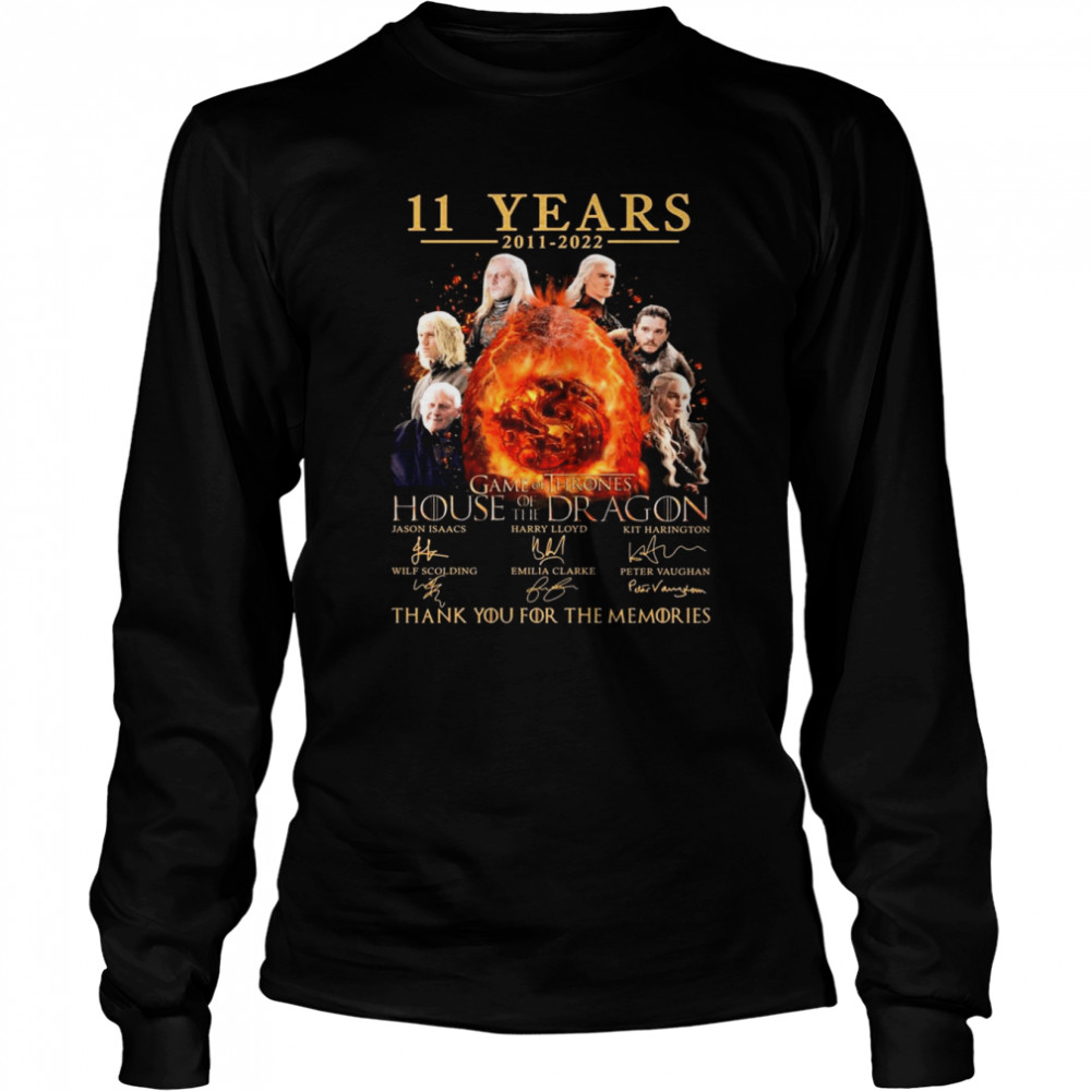 11 Years 2011-2022 Game Of Thrones House Of The Dragon Signatures Thank You For The Memories Long Sleeved T-shirt