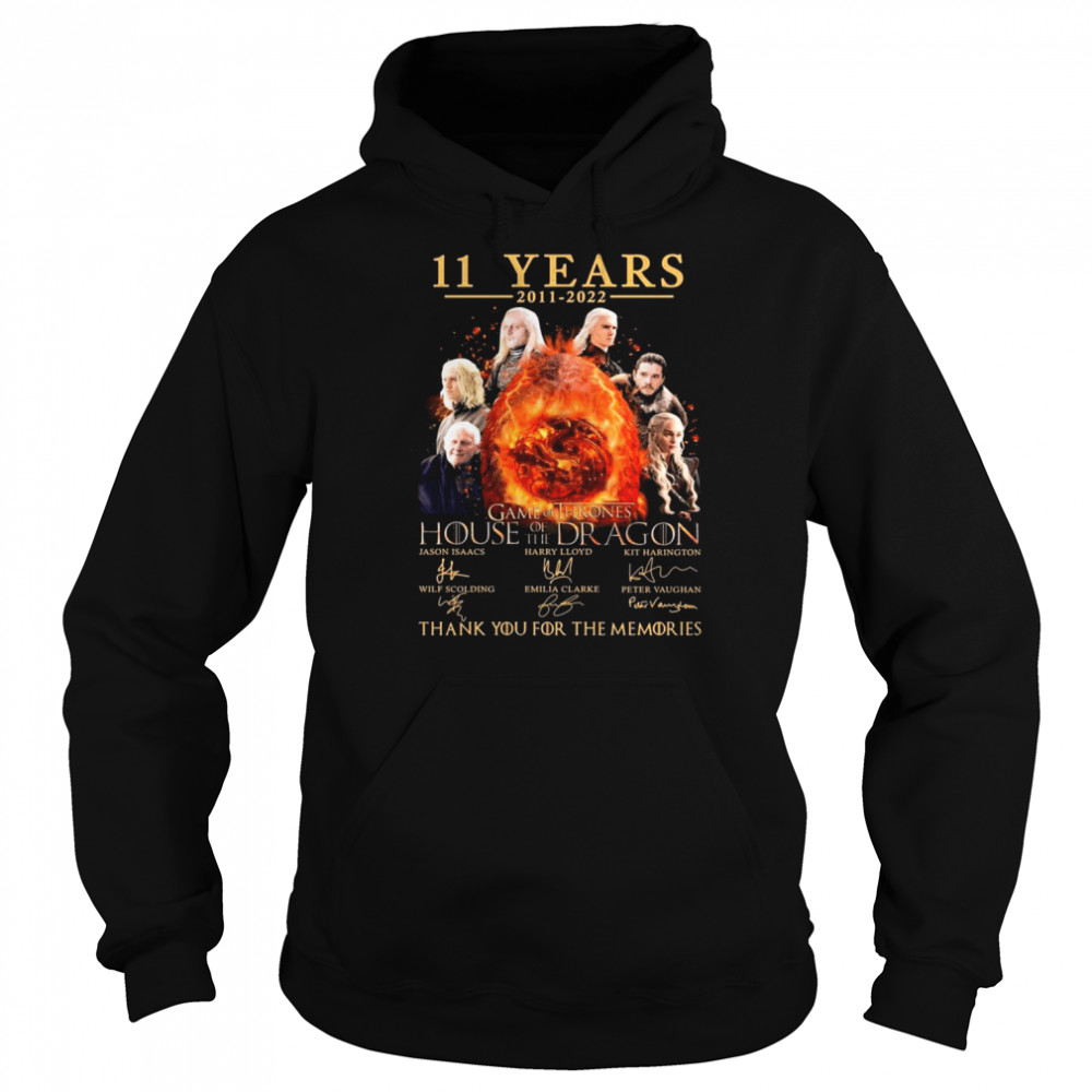 11 Years 2011-2022 Game Of Thrones House Of The Dragon Signatures Thank You For The Memories Unisex Hoodie