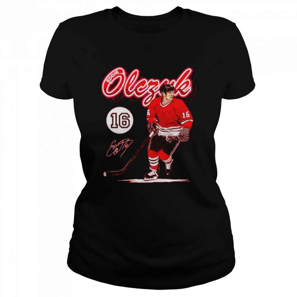 Eddie Olczyk Chicago Retro Script Hockey Signatures Classic Women's T-shirt