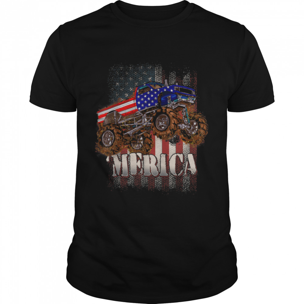 American Flag Monster Truck Merica 4th of July Monster Truck T- B0B4MSM94C Classic Men's T-shirt