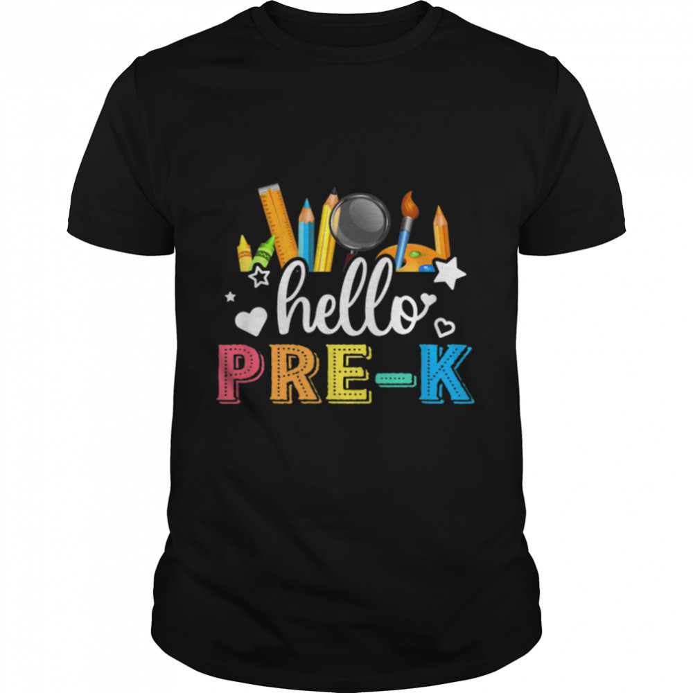 Hello Pre-k Back to School Girls Teacher Cute T-Shirt B0B4JZX6R3