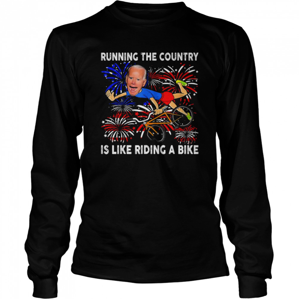 American Flag Biden Bike Bicycle Running Fireworks T- Long Sleeved T-shirt