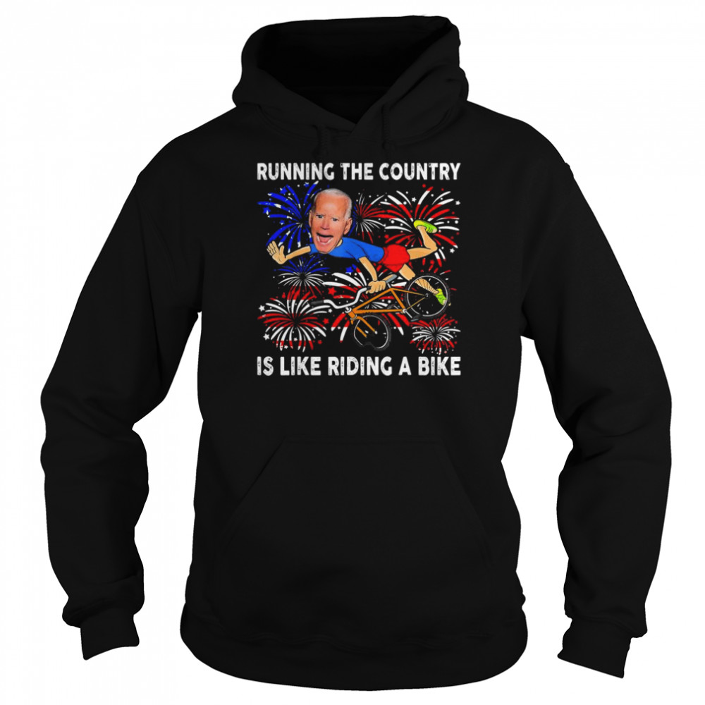 American Flag Biden Bike Bicycle Running Fireworks T- Unisex Hoodie