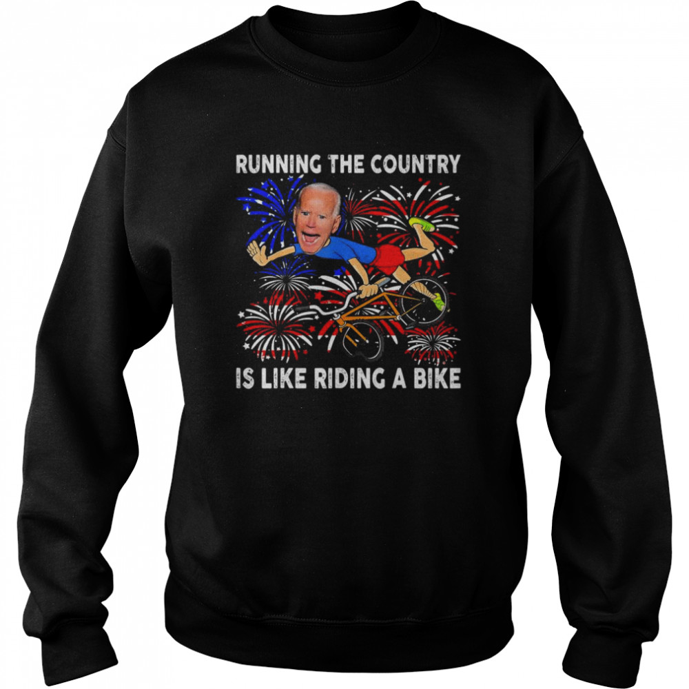 American Flag Biden Bike Bicycle Running Fireworks T- Unisex Sweatshirt