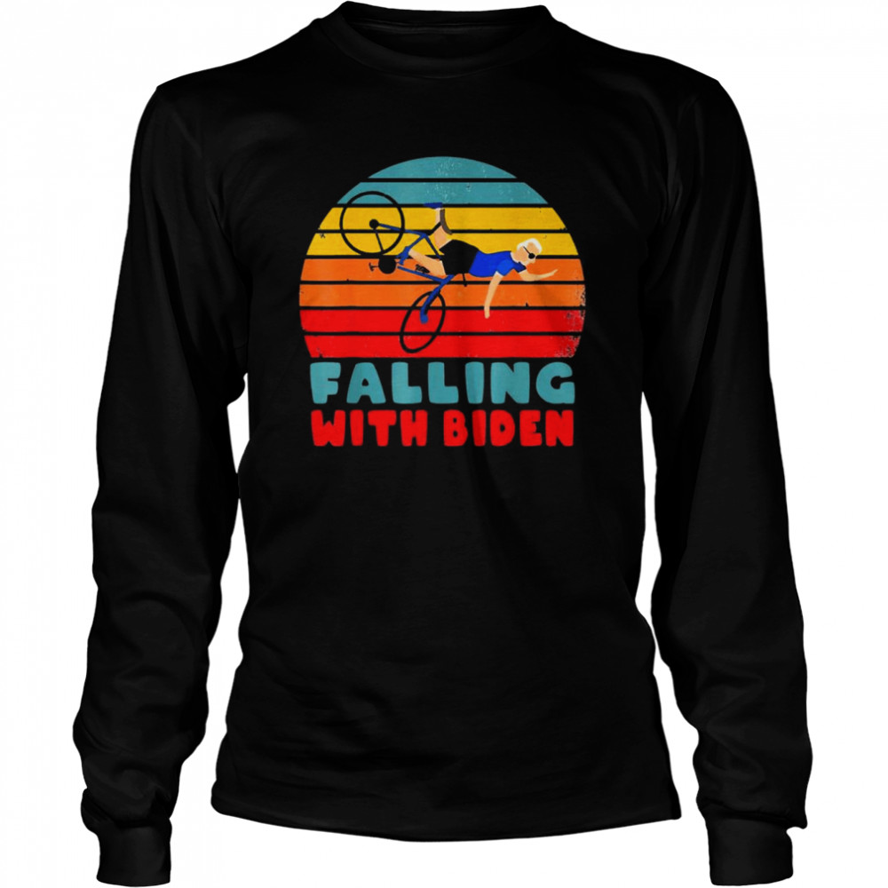Joe Biden Falling Biker Falling With Biden Retro Vintage  Long Sleeved T-shirt