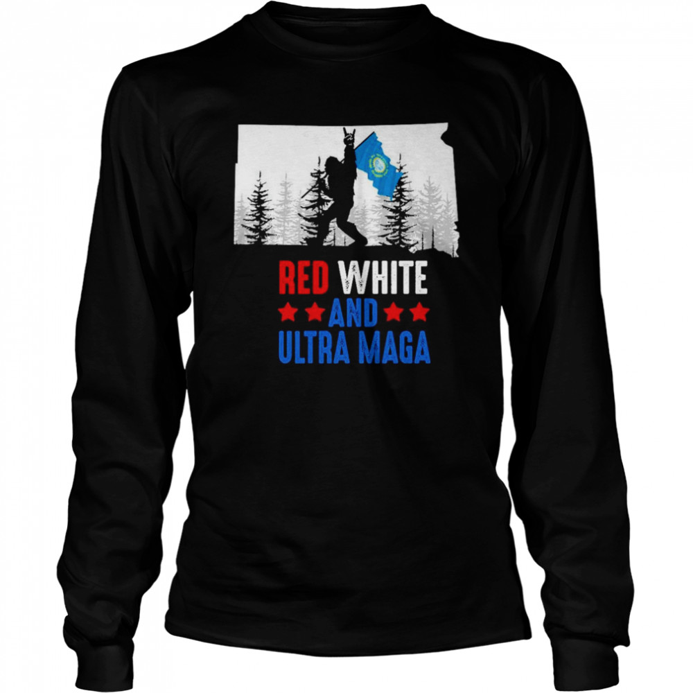 South Dakota America Bigfoot Red White And Ultra Maga  Long Sleeved T-shirt
