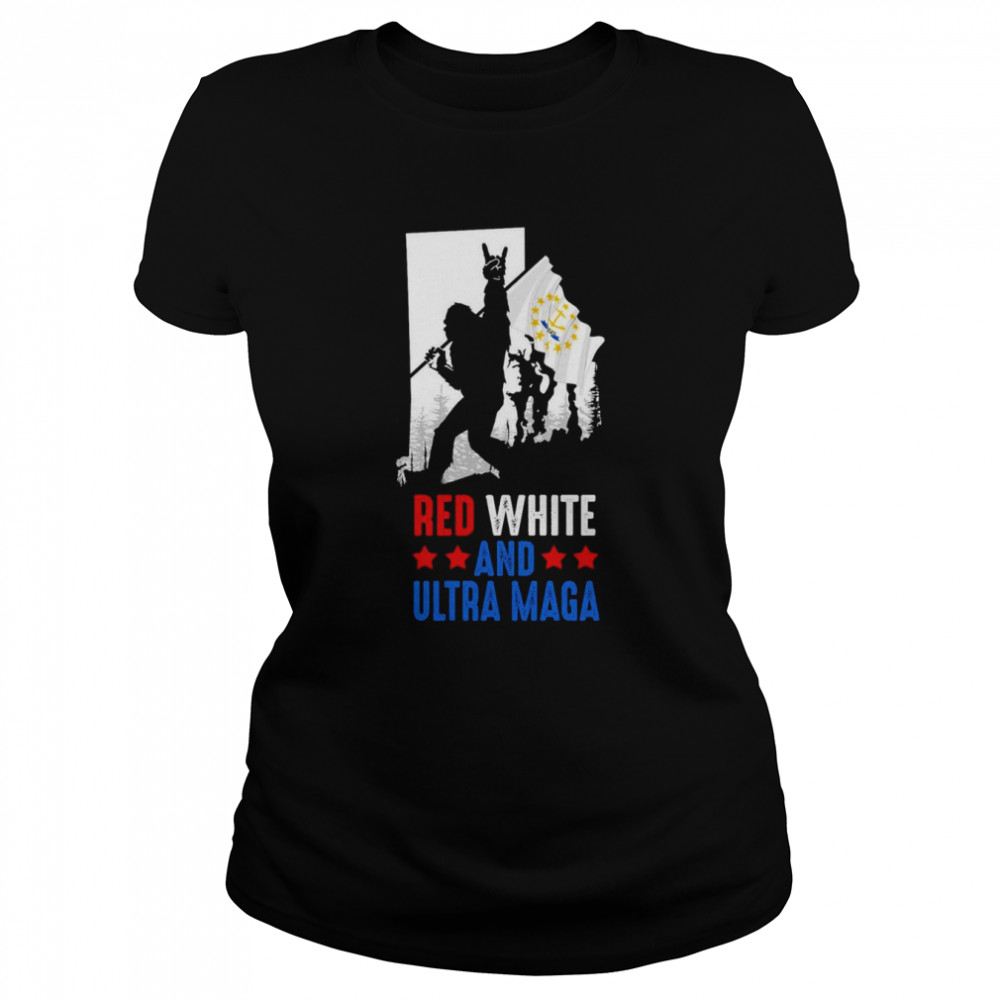 Rhode Island America Bigfoot Red White And Ultra Maga  Classic Women's T-shirt