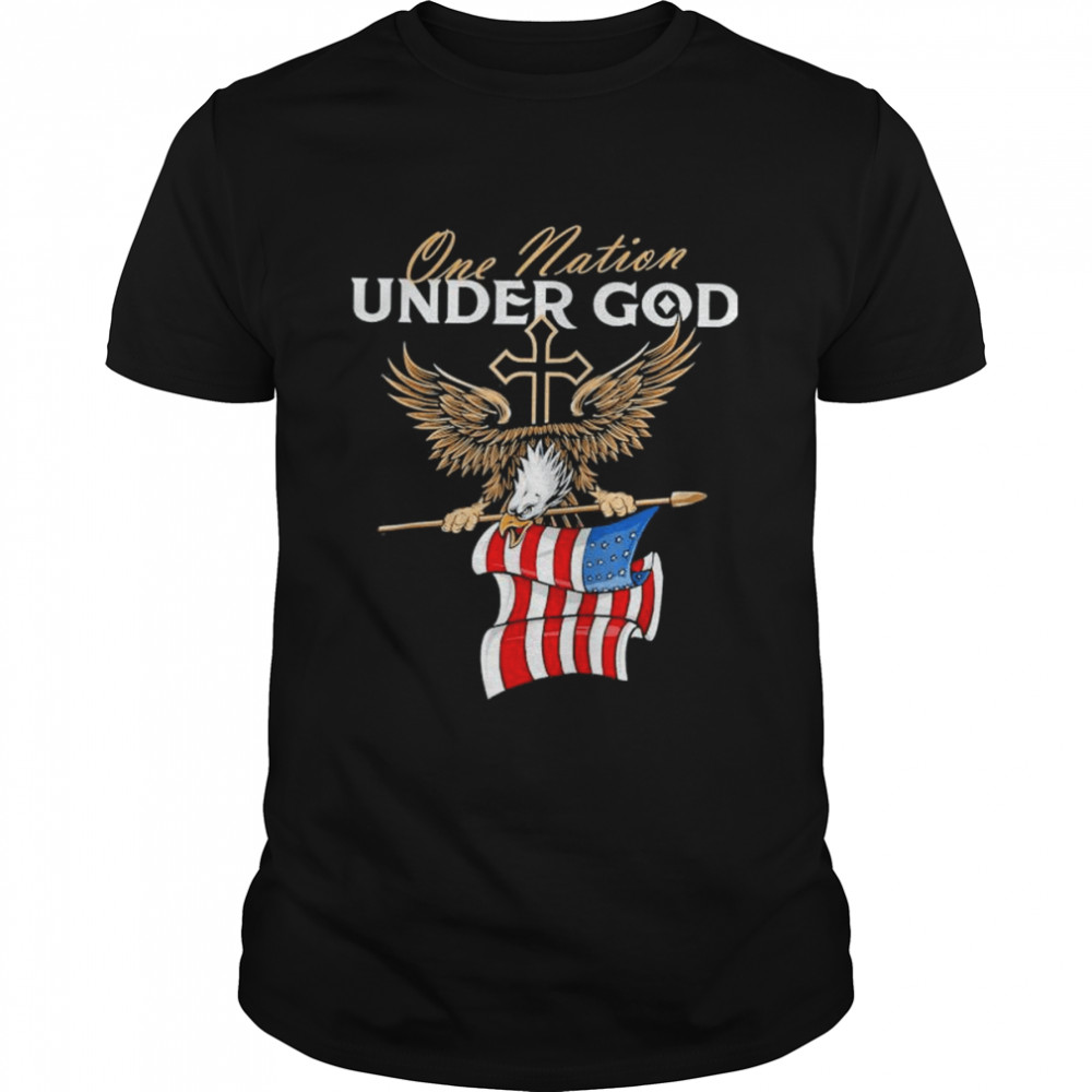 One nation under God patriotic bald eagle USA American flag 4th of july fourth shirt