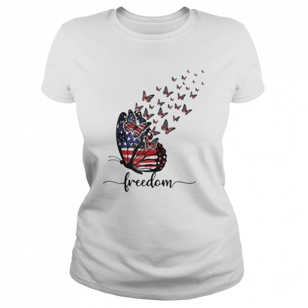 Happy Independence Day Usa Flag Freedom Butterfly  Classic Women's T-shirt