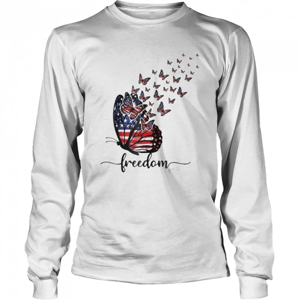 Happy Independence Day Usa Flag Freedom Butterfly  Long Sleeved T-shirt