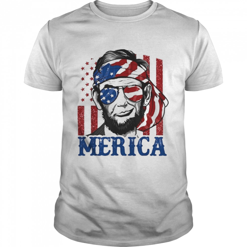 Merica Abraham Lincoln 4th Of July American Flag  Classic Men's T-shirt
