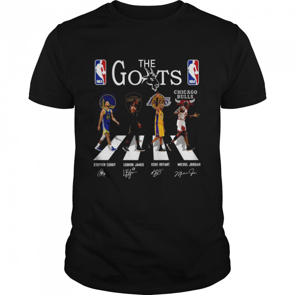 The Goats Abbey Road Stephen Curry Lebron James Kobe Bryant Michael Jordan Signatures Shirt