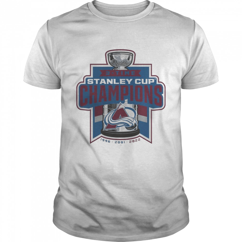 3-Time Colorado Avalanche Stanley Cup Champions 1996 2001 2022 T-Shirt