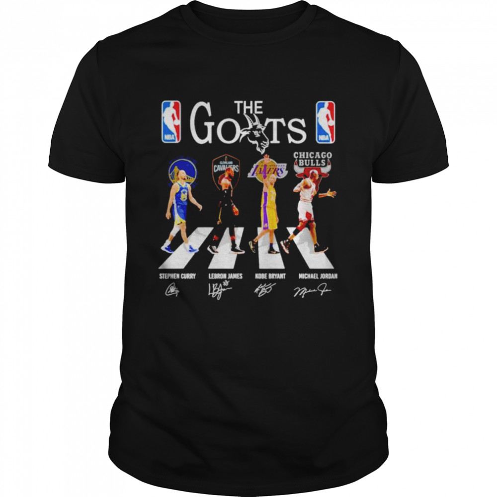 The Goats Stephen Curry Lebron James Kobe Bryant Michael Jordan Abbey Road signatures shirt
