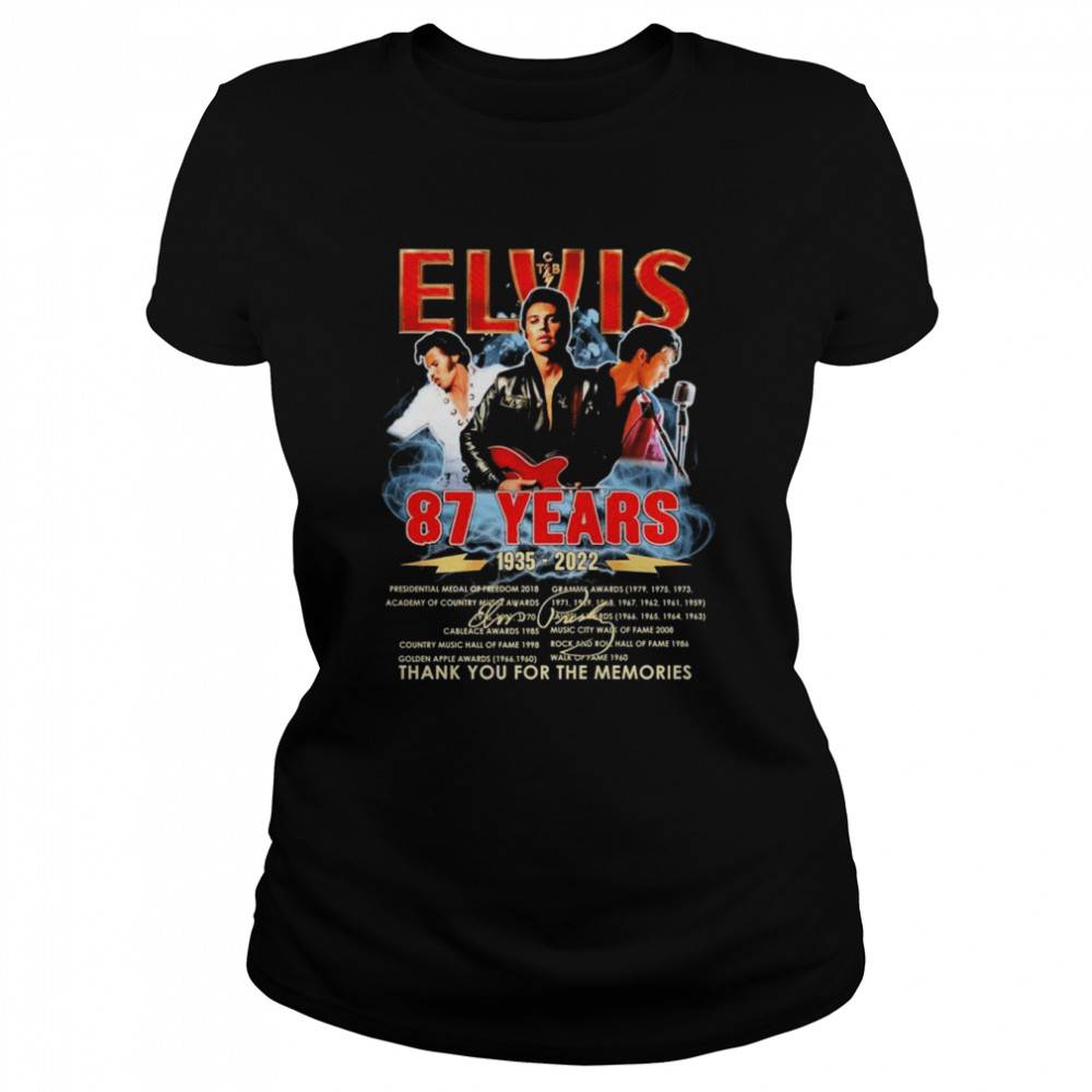 87 Years 1935-2022 Of Elvis Signatures Thank You For The Memories T-shirt Classic Women's T-shirt