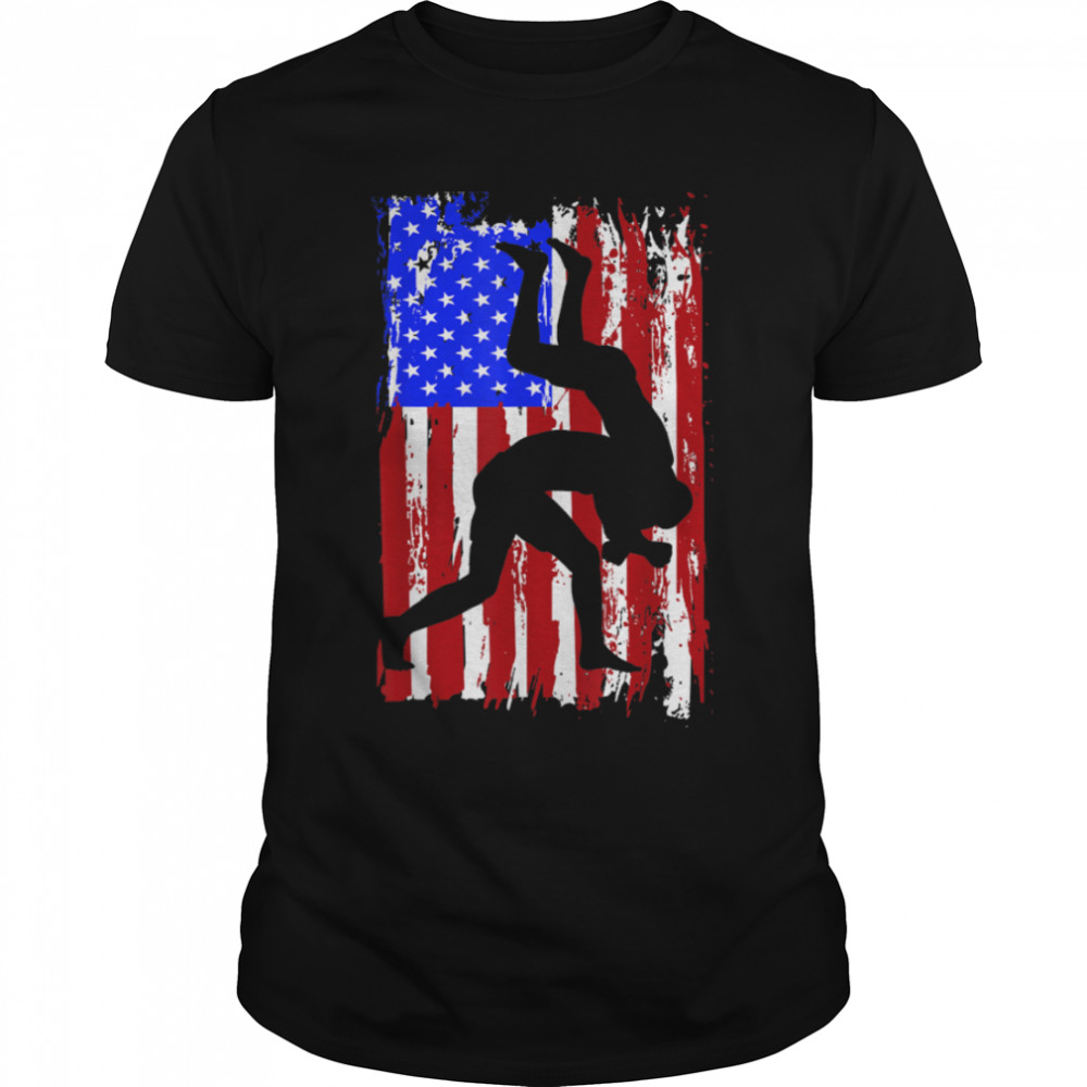Vintage American Flag Wrestling T-Shirt B09MNFJNHK