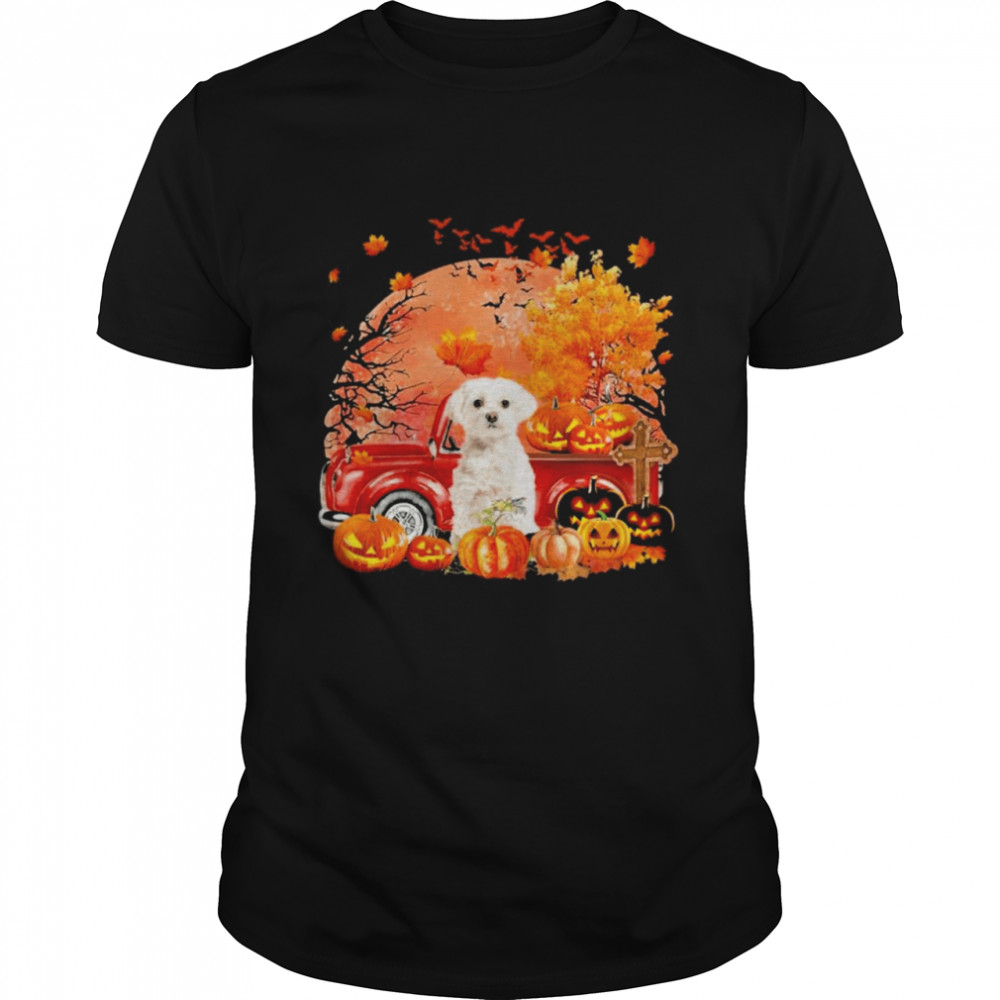 White Maltese Dog Hollowed Pumpkin Moon Shirt
