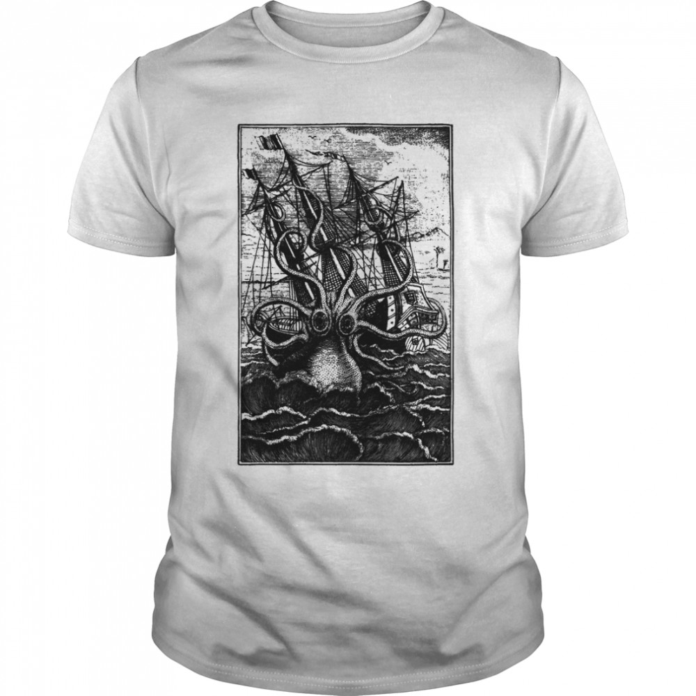 Vintage Kraken attacking ship illustration Classic T-Shirt