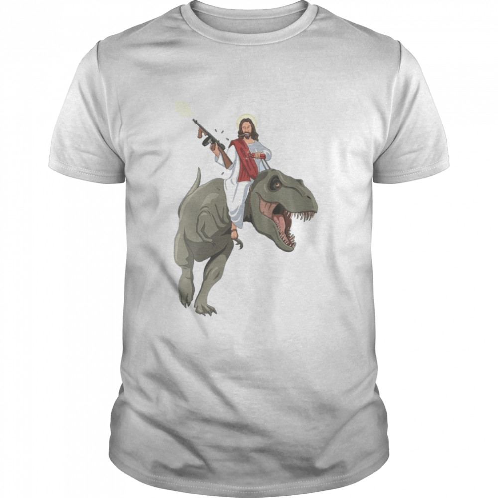 Jesus Riding a T-Rex Dinosaur Funny T-Shirt