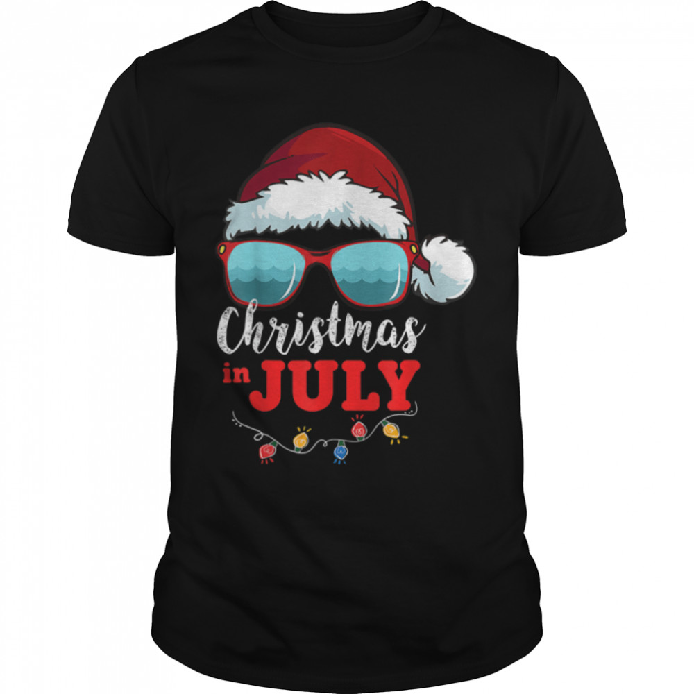 Christmas in July Santa Hat Sunglasses Summer Celebration T-Shirt B0B2R5QPYK
