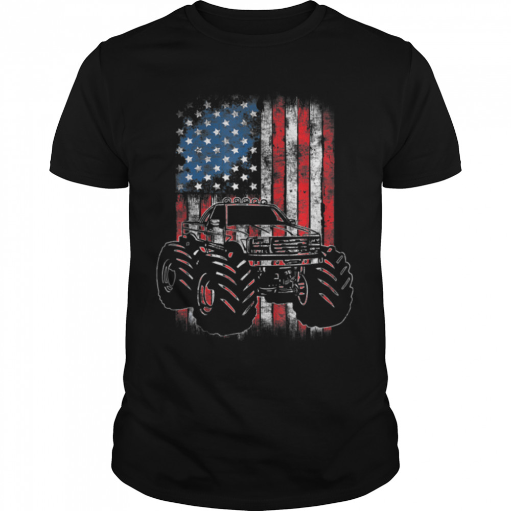Monster Truck USA Flag 4th Of July Patriotic Kids Boys Men T- B0B36N9ZW9 Classic Men's T-shirt