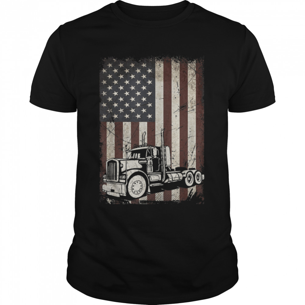 Trucking American Flag Vintage Tennis Truck Trucker Gift Men T-Shirt B09MTKKL37