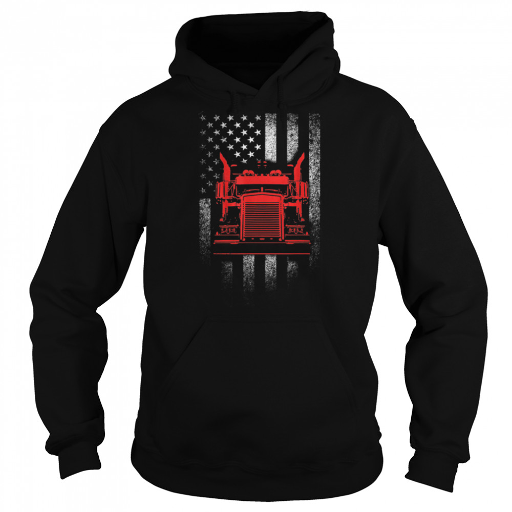 Us trucking - US flag with truck t-shirt B07PJDSS3L Unisex Hoodie
