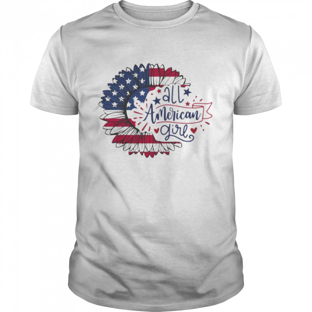 All American Girls Messy Bun USA Flag Sunflower  Classic Men's T-shirt