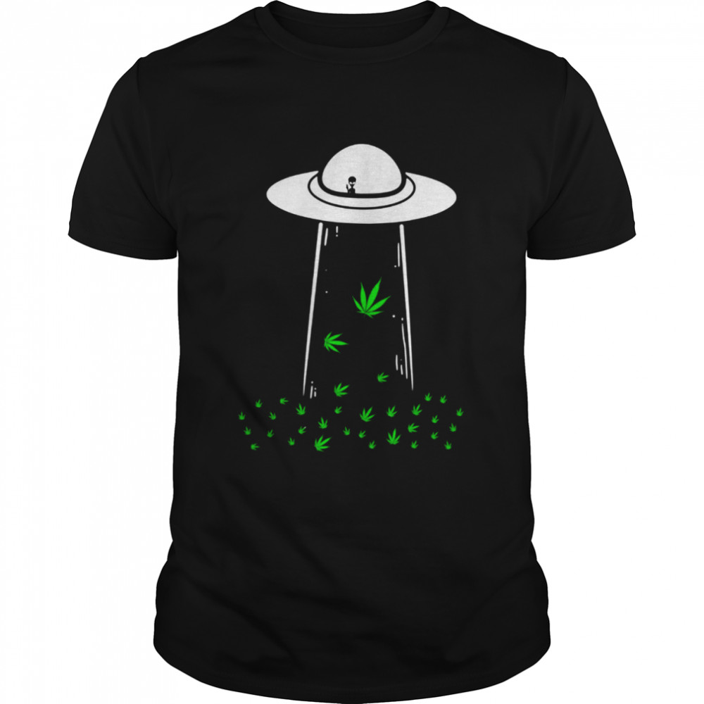Leaf Ufo Marijuana Cannabis Abduction Alien Pot Weed Shirts
