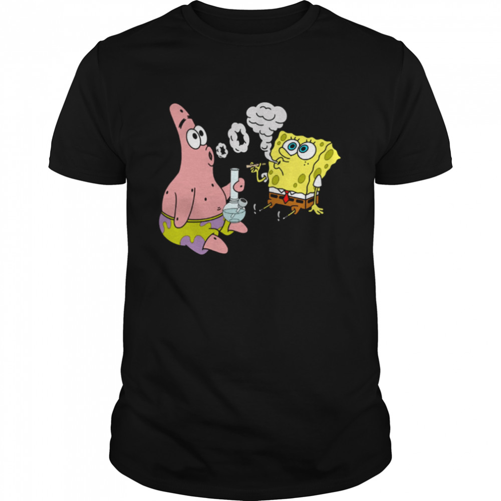 Spongebob and Patrick Smoking Weed Cannabis Cartoon Art s Classic Men's T-shirt