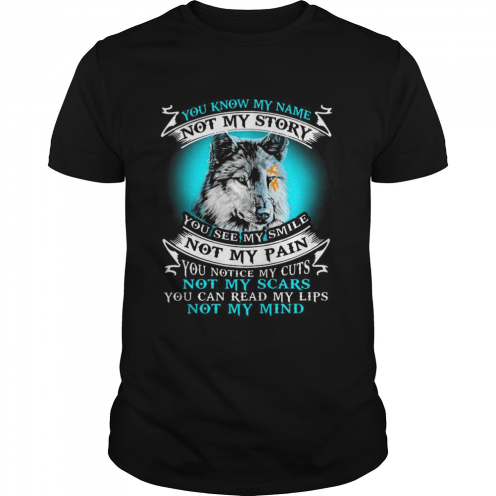 Wolf You know my name not my story You see my smile not my pain shirt