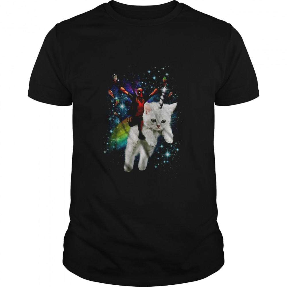 Marvel Deadpool Shirt Men's Space Trip Unicorn Kitty T-Shirt