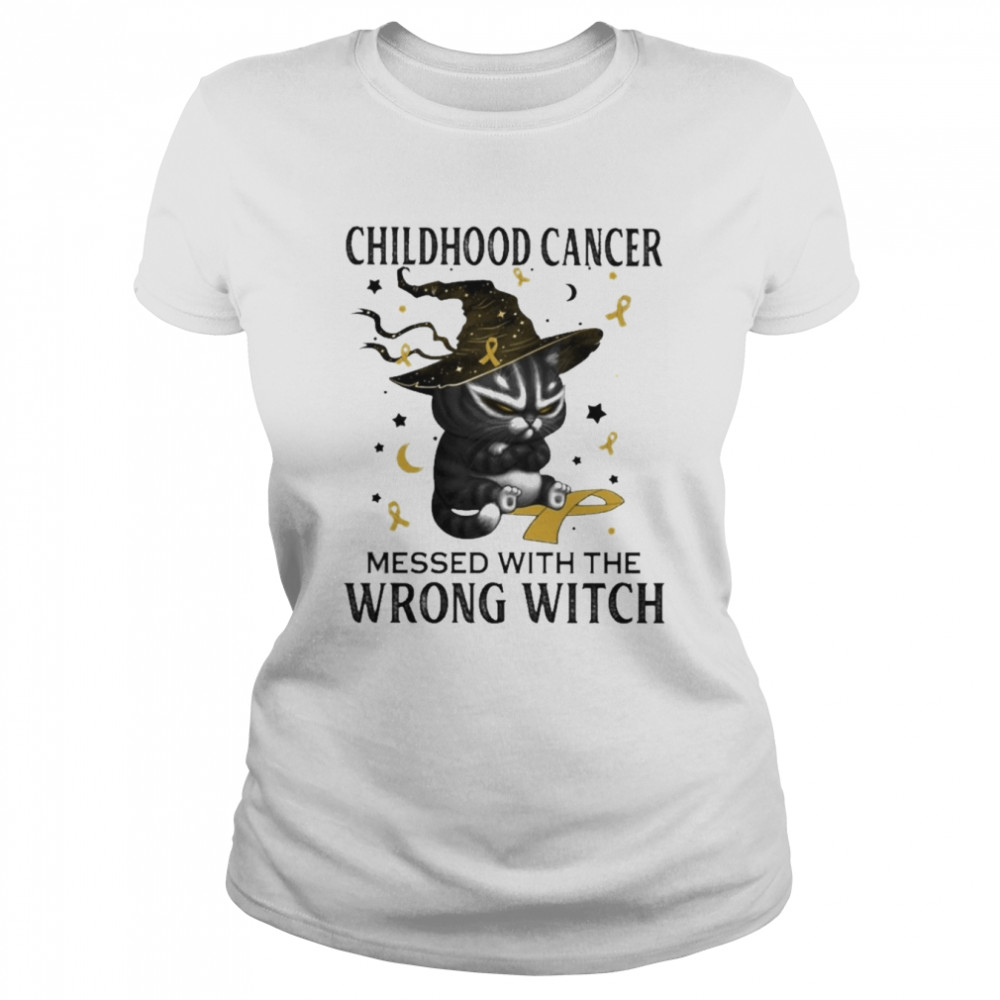 Black Cat Childhood Cancer messed with the wrong Witch halloween shirt Classic Women's T-shirt