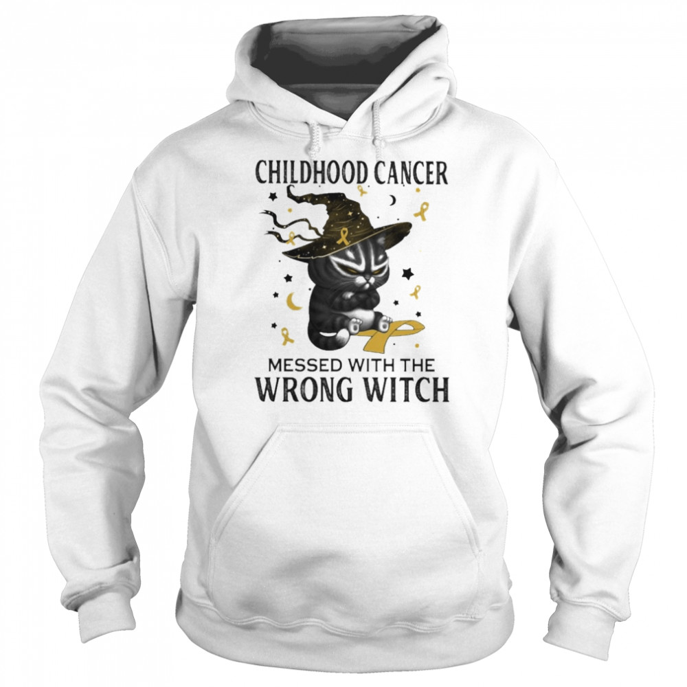 Black Cat Childhood Cancer messed with the wrong Witch halloween shirt Unisex Hoodie