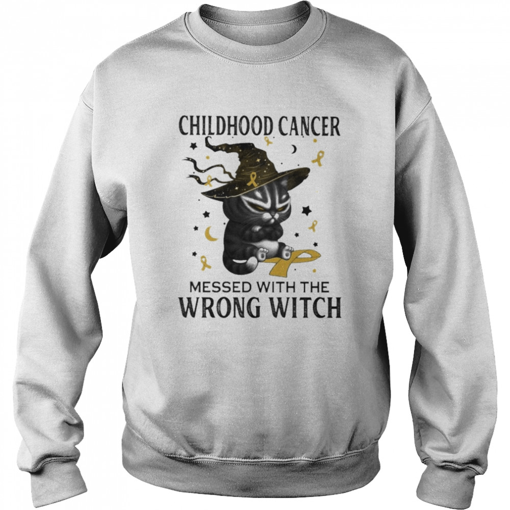Black Cat Childhood Cancer messed with the wrong Witch halloween shirt Unisex Sweatshirt