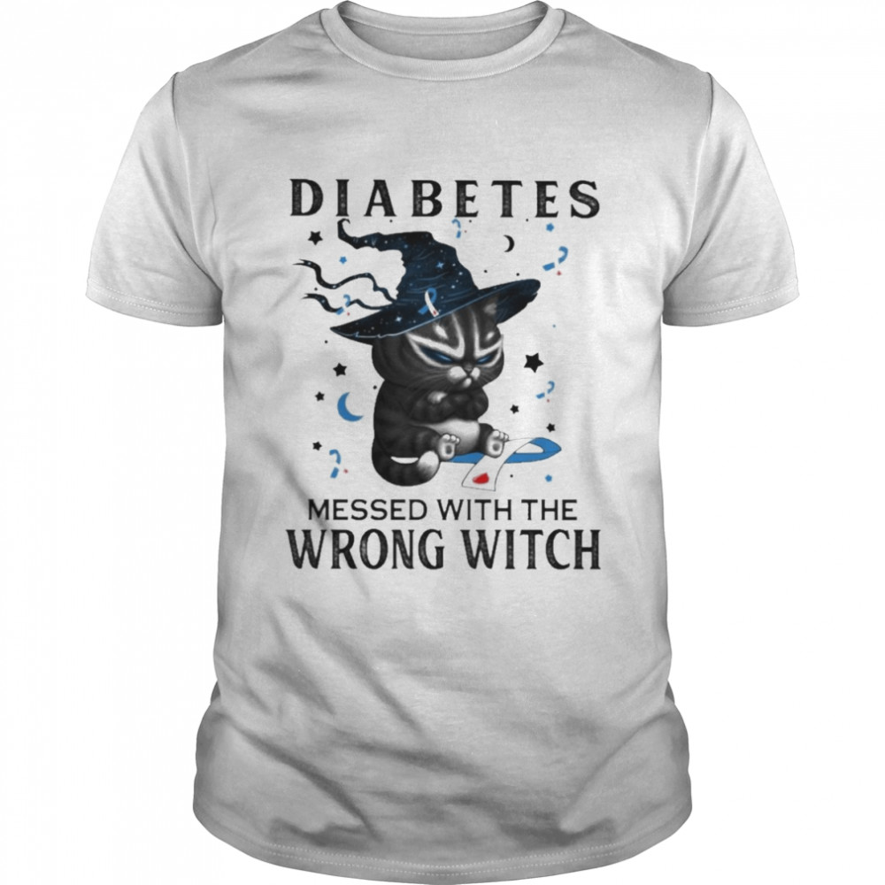 Black Cat Diabetes messed with the wrong Witch halloween shirt
