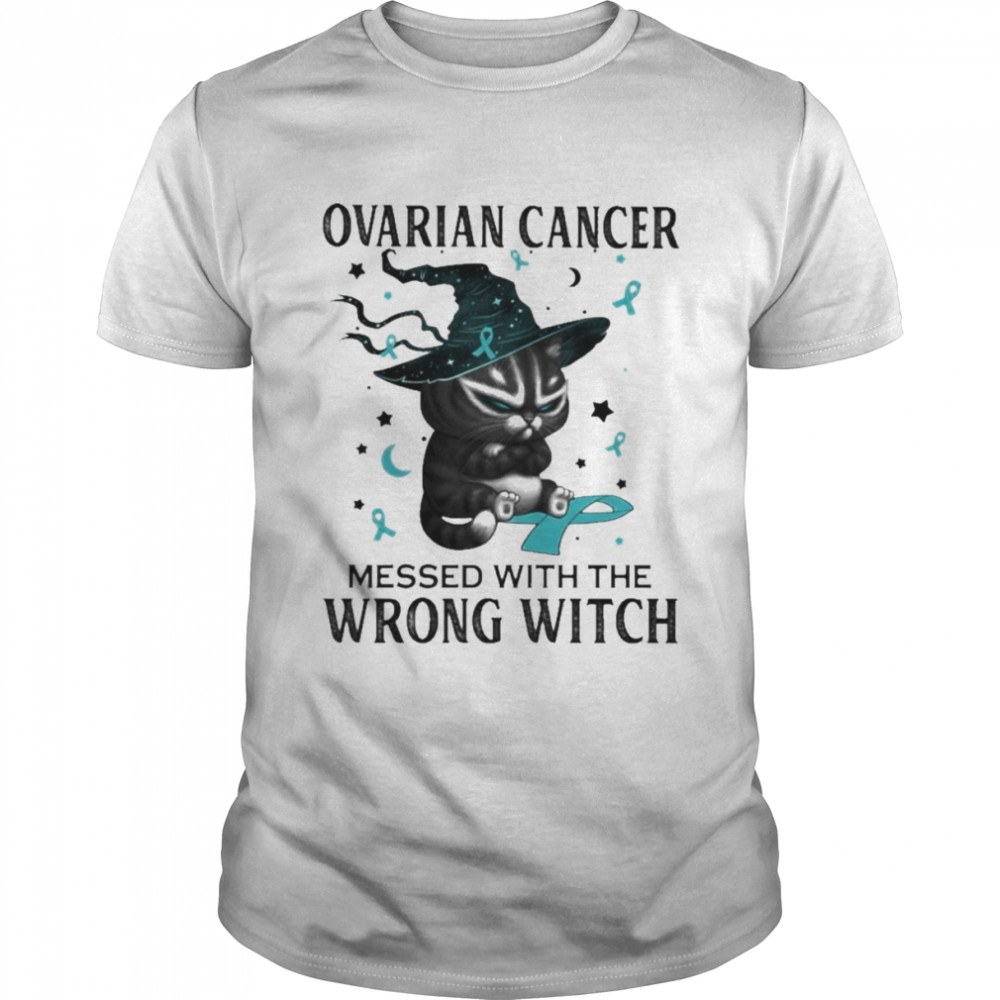 Black Cat Ovarian Cancer messed with the wrong Witch halloween shirt