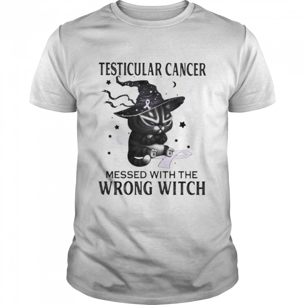 Black Cat Testicular Cancer messed with the wrong Witch halloween shirt Classic Men's T-shirt