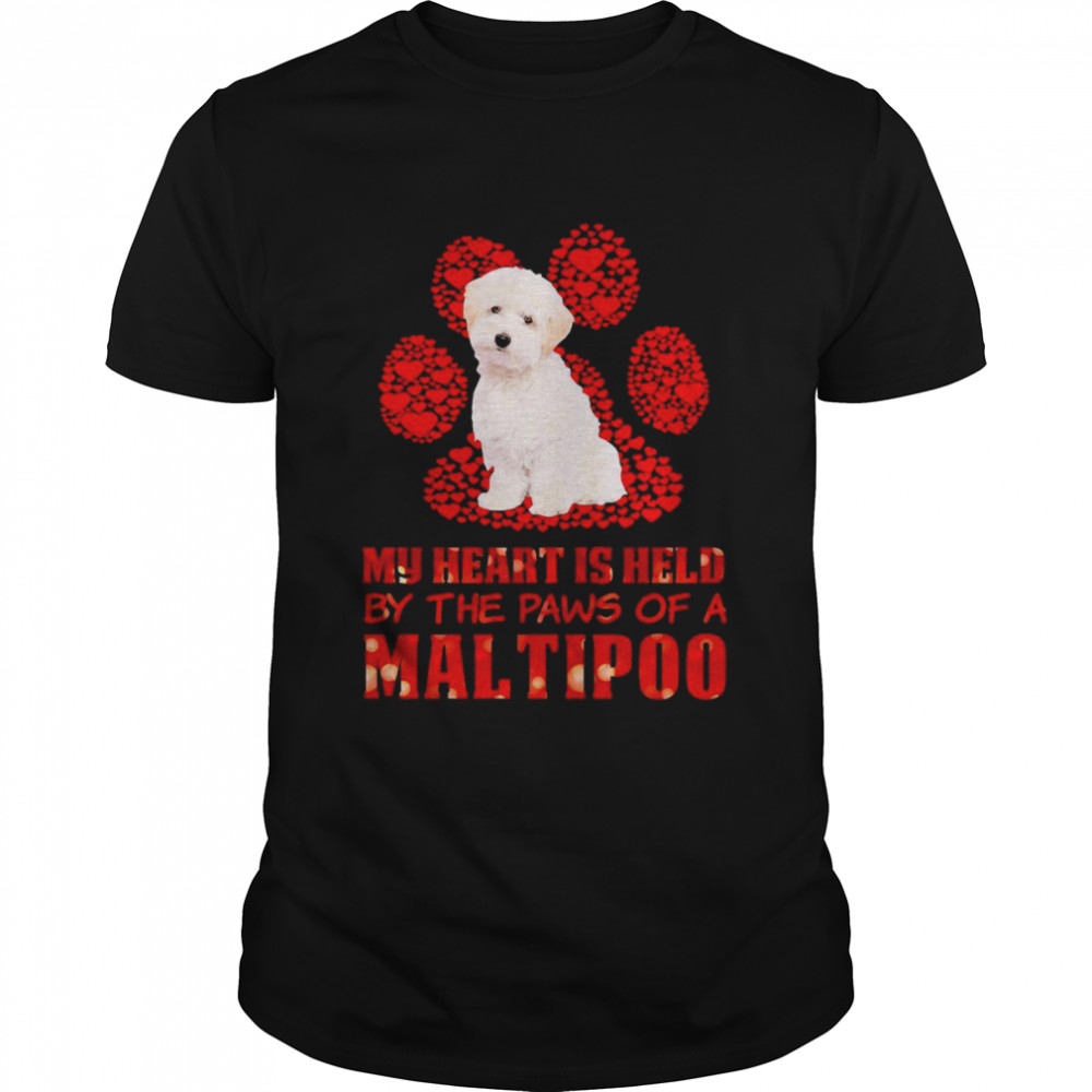 Held Paws Dog My Heart Is Held By The Paws Of A White Maltipoo  Classic Men's T-shirt