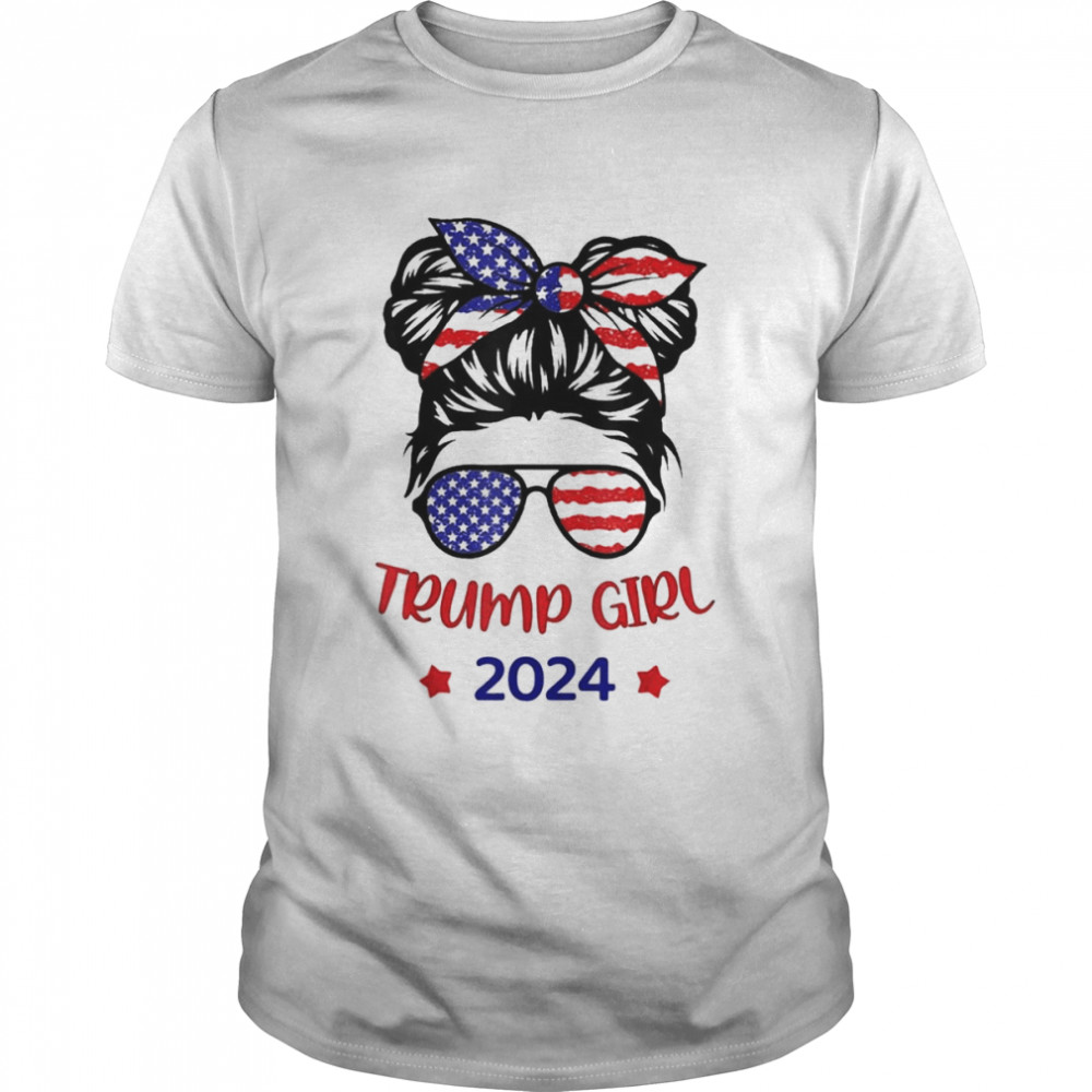 Trump Girl 2024 Messy Bun American Flag Take America Back  Classic Men's T-shirt