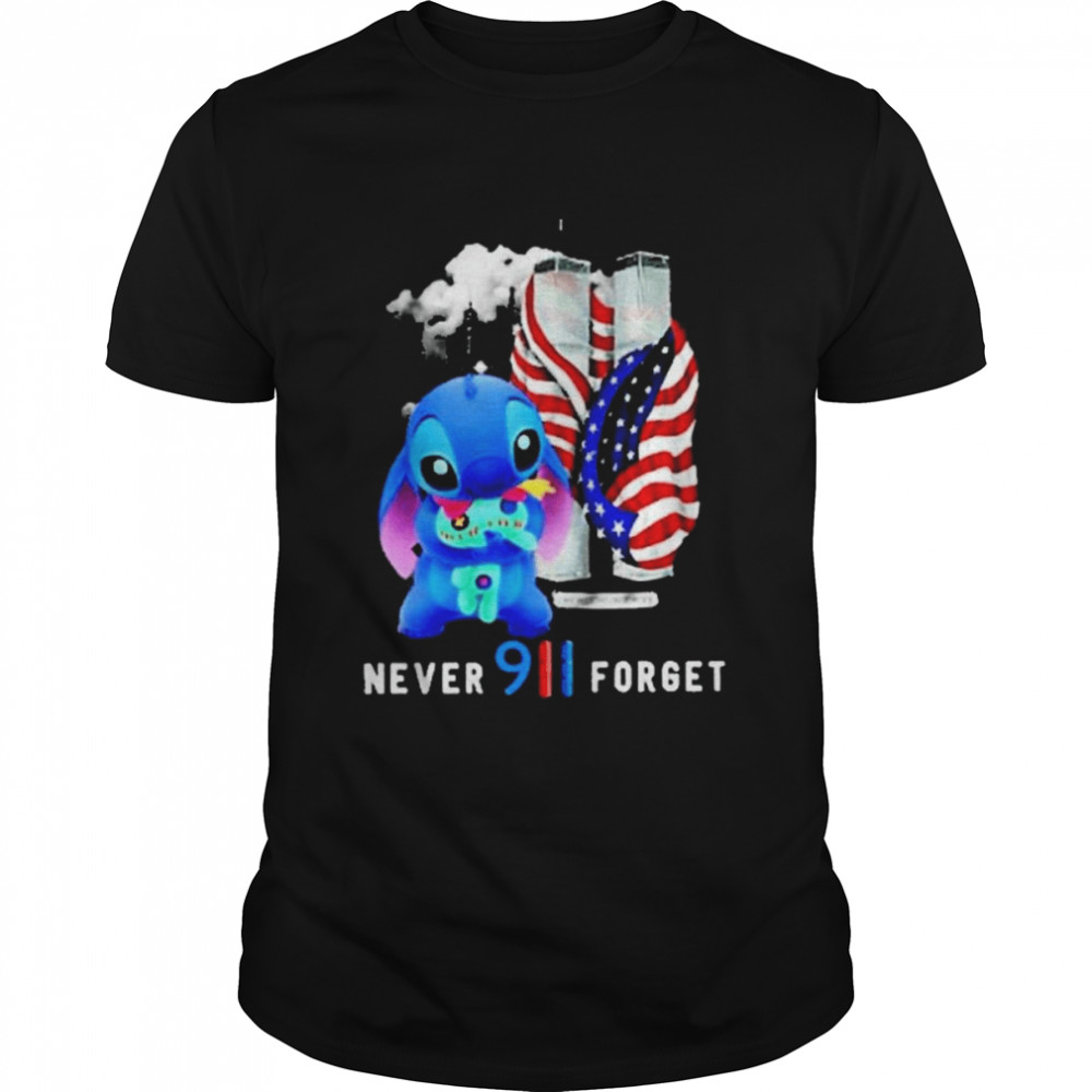 Disney Stitch Tinkerbell US Flag Never Forget 911  Classic Men's T-shirt