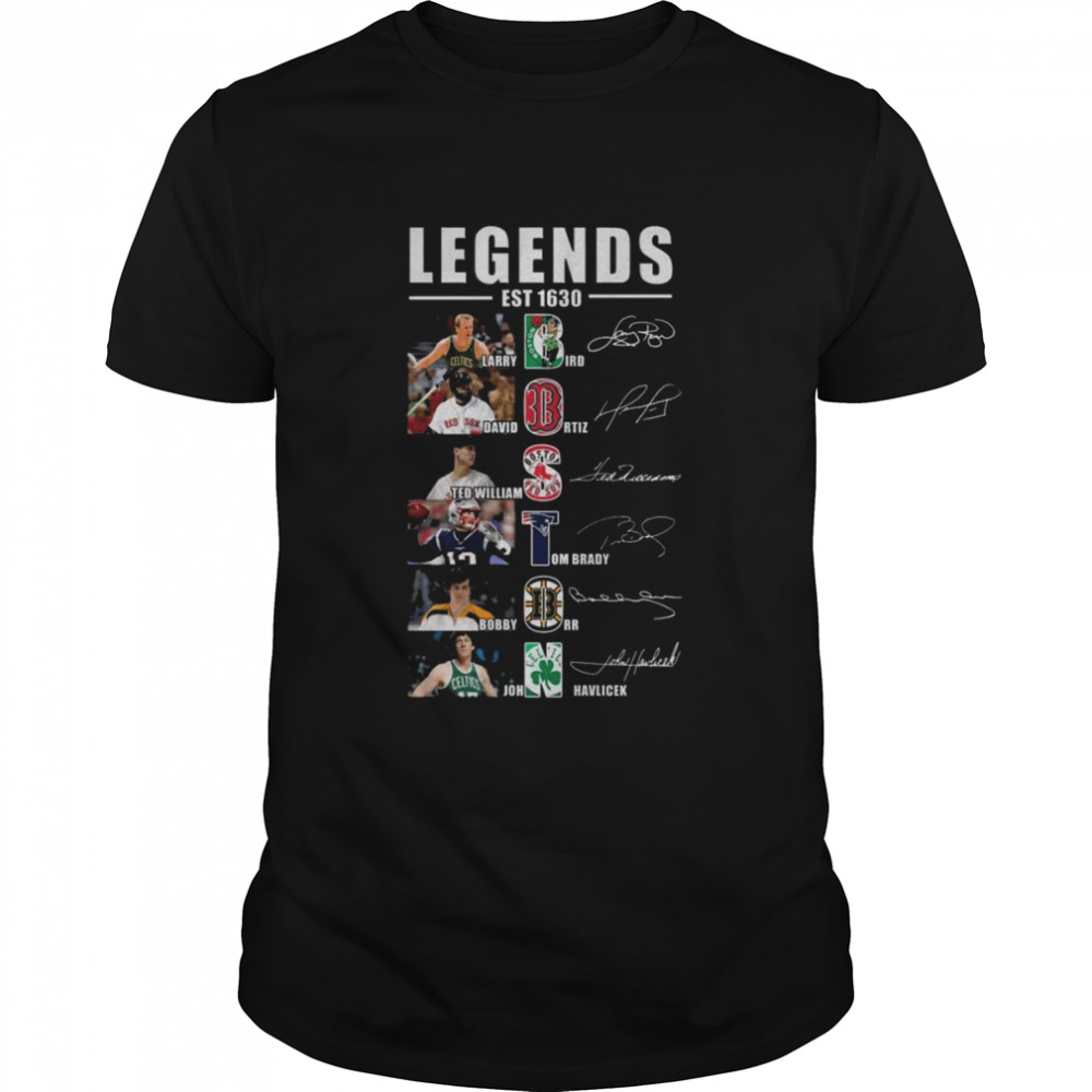 Legends Est 1630 Larry Bird David Ortiz Ted Williams and John Havlicek signatures shirt